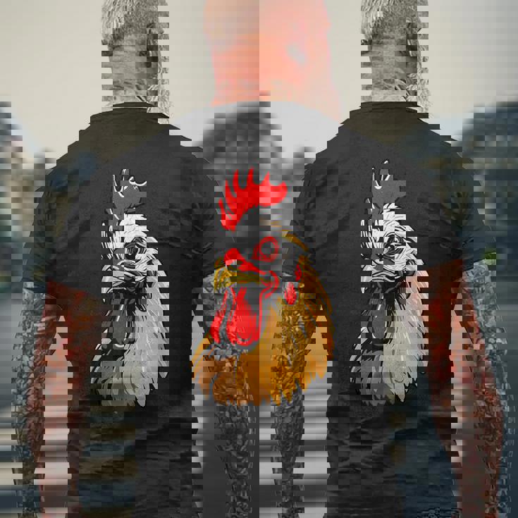 動物愛好家のための大胆な農場の鶏の頭のアート メンズTシャツ バックプリント 高齢者への贈り物