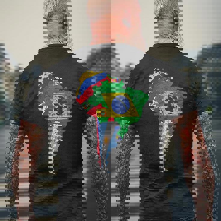 南米大陸地図 旗付き メンズTシャツ バックプリント 高齢者への贈り物