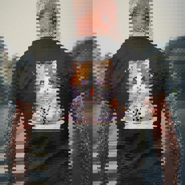 原宿竹下通りの可愛い子猫 アニメ好き オタクを癒すタピオカ茶 メンズTシャツ バックプリント 高齢者への贈り物