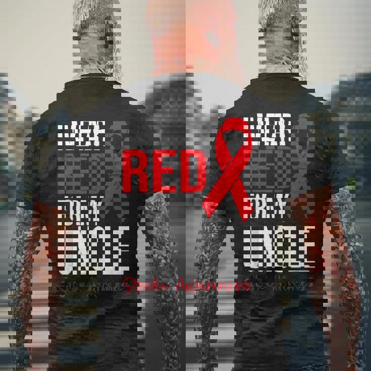 叔父さんの脳卒中啓発のために赤を着ています メンズTシャツ バックプリント 高齢者への贈り物