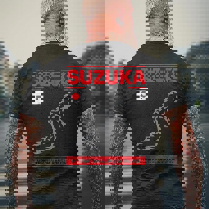 名サーキット概要 鈴鹿トラックレースファンカーレース メンズTシャツ バックプリント 高齢者への贈り物