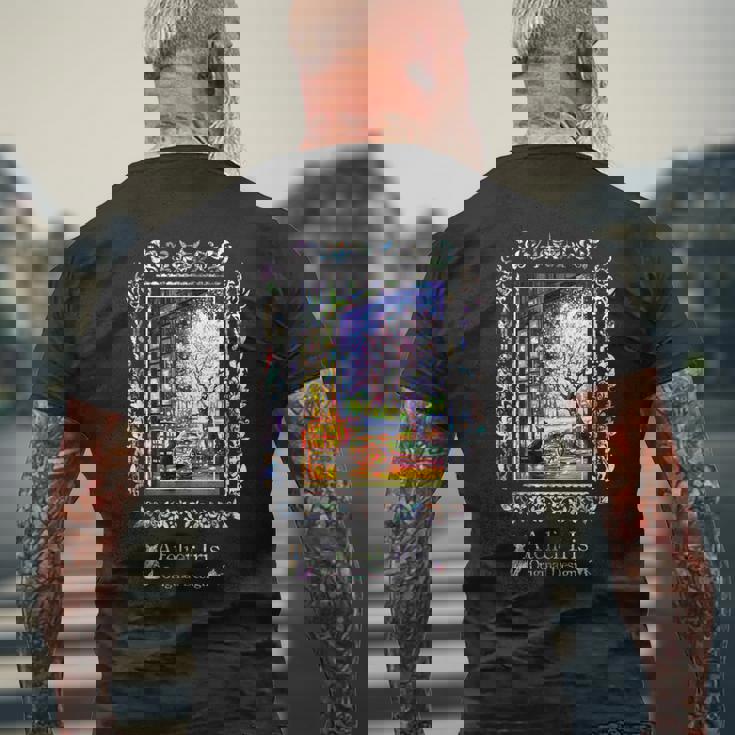 和みの夜桜 猫 金魚 メンズTシャツ バックプリント 高齢者への贈り物