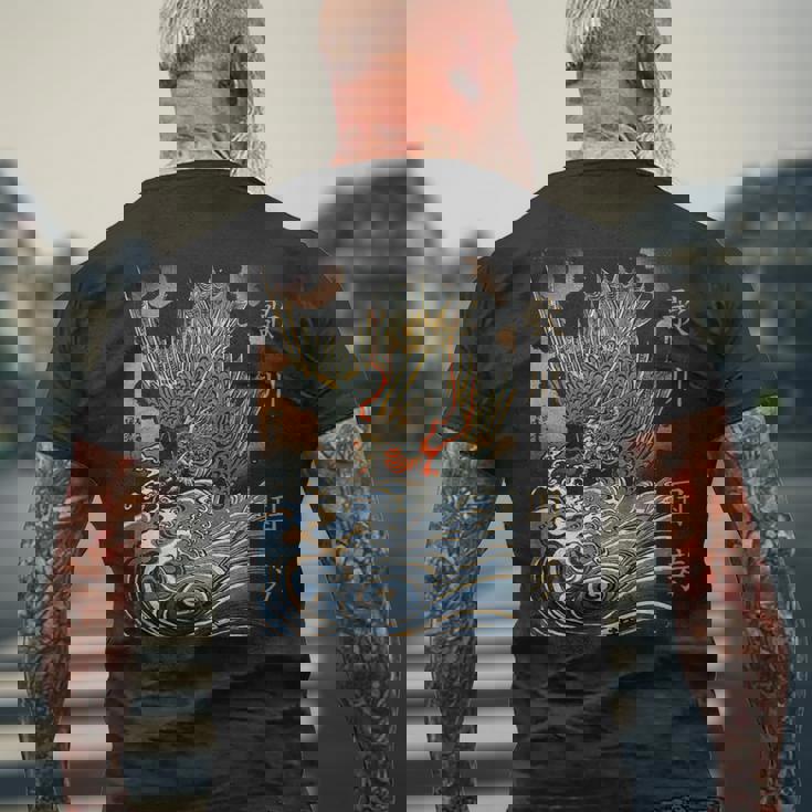 和龍 波 歌川国吉 浮世絵 伝統 メンズTシャツ バックプリント 高齢者への贈り物