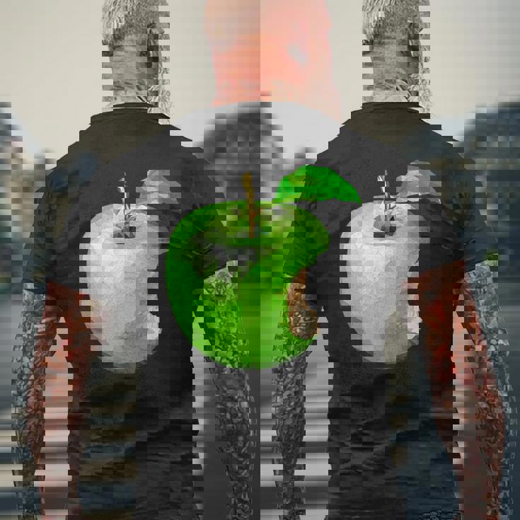 噛まれた青リンゴのイラスト メンズTシャツ バックプリント 高齢者への贈り物