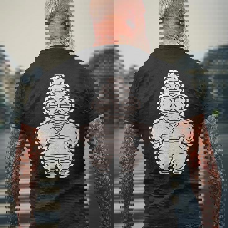 土偶 どぐう【ゆるフレンズ】遮光器土偶 歴史土器 イラスト メンズTシャツ バックプリント 高齢者への贈り物