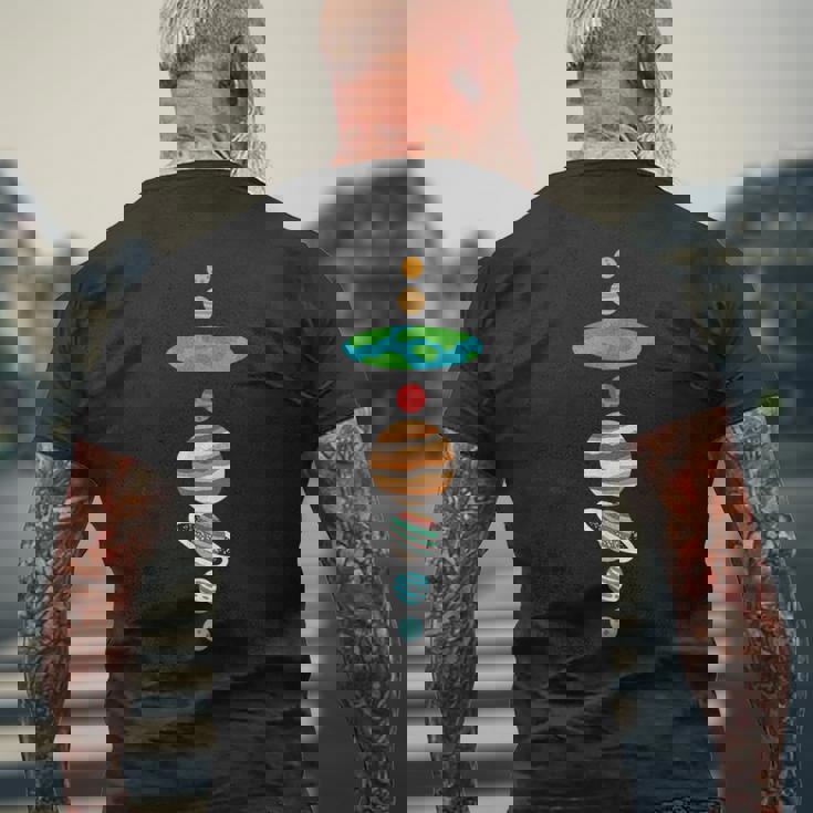 地球平面説太陽系 メンズTシャツ バックプリント 高齢者への贈り物