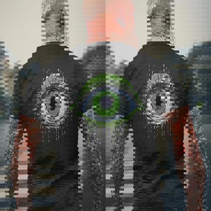 大きな緑の目玉 メンズTシャツ バックプリント 高齢者への贈り物