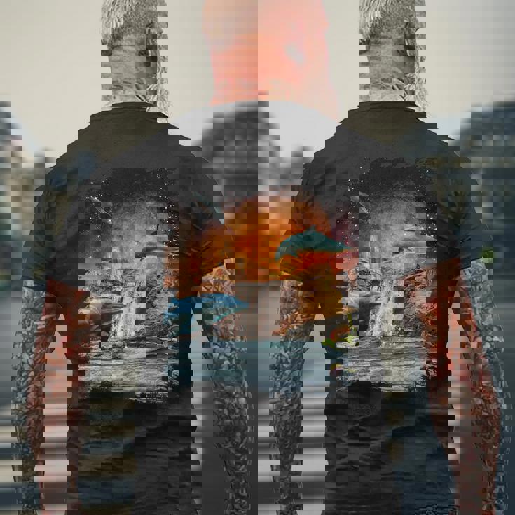 天体金星イルカ、宇宙惑星銀河ドルフィンズ メンズTシャツ バックプリント 高齢者への贈り物