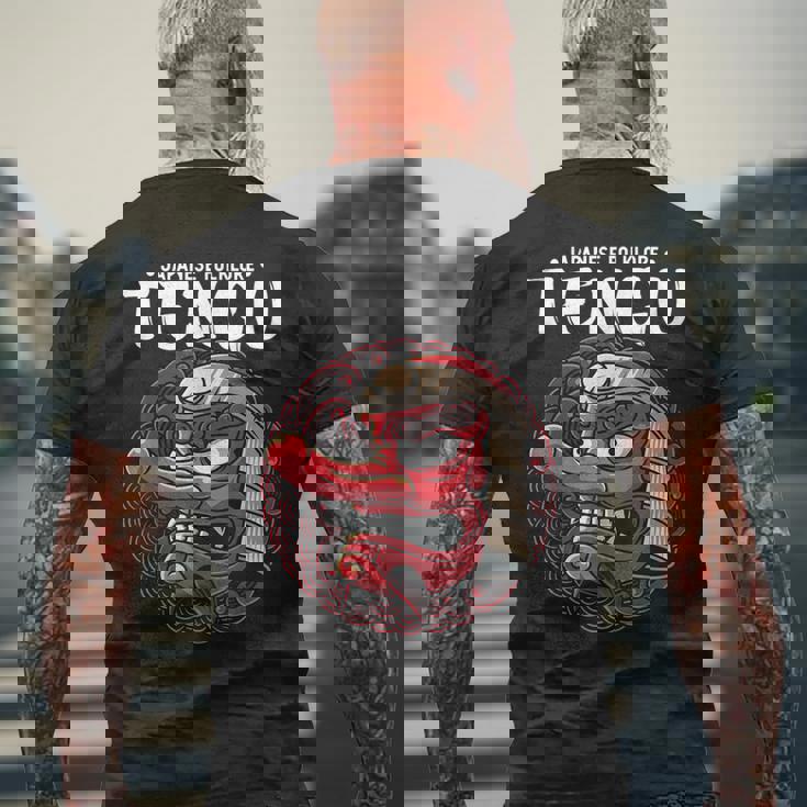 天狗 日本の民俗神アート蛇男 メンズTシャツ バックプリント 高齢者への贈り物