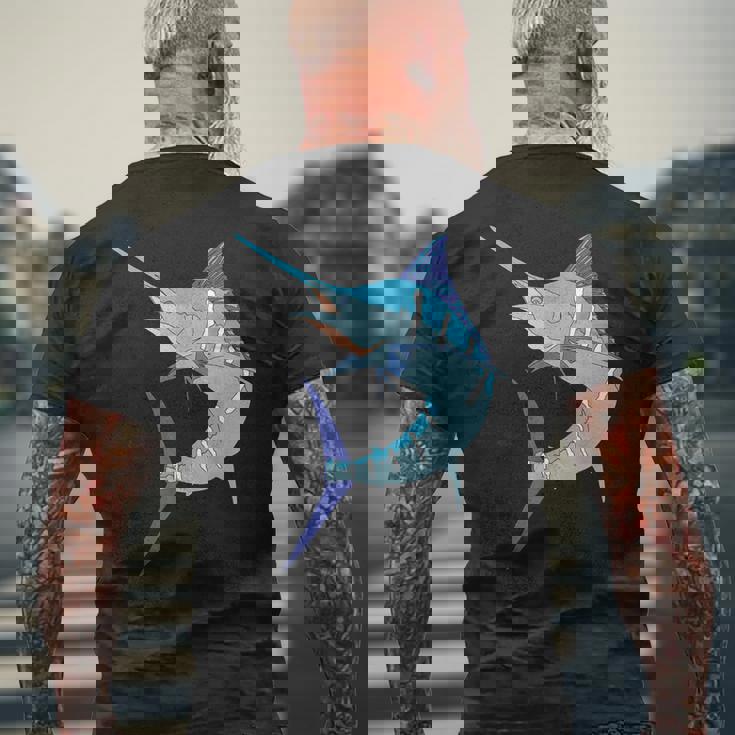 太刀魚 スポーツ フィッシング カジキ カジキ ビルフィッシュ ホビー メンズTシャツ バックプリント 高齢者への贈り物