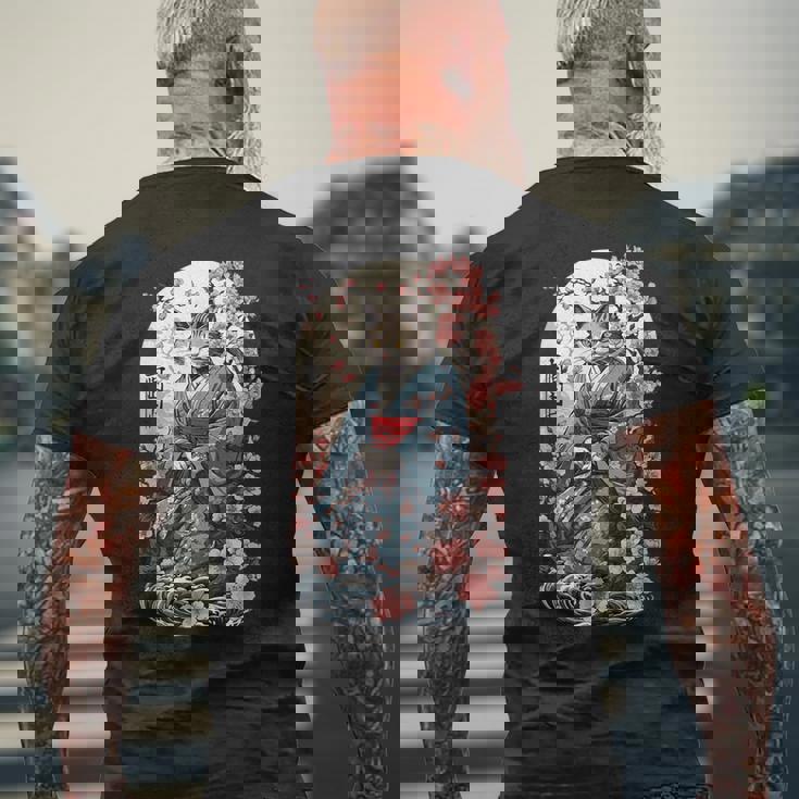 妖怪猫 着物美桜風 メンズTシャツ バックプリント 高齢者への贈り物