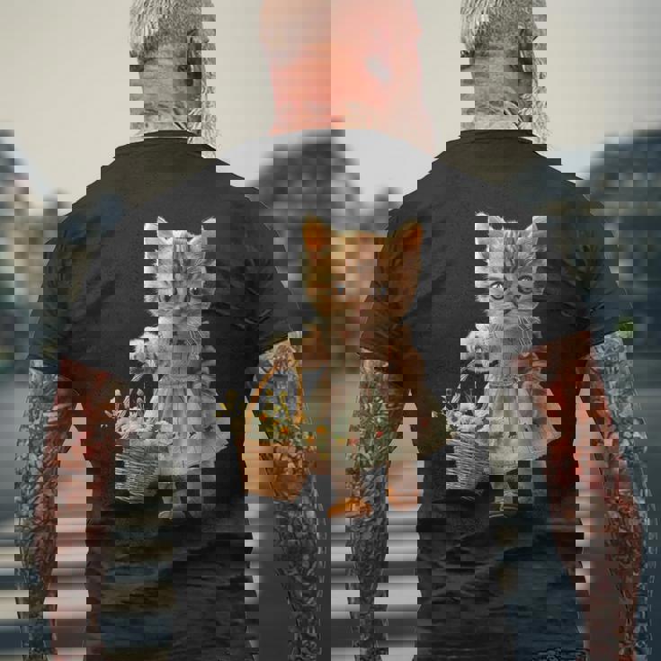 子猫、茶トラ、かわいい、おもしろい、癒し、花かご、ワンピース、可愛い、花束 メンズTシャツ バックプリント 高齢者への贈り物