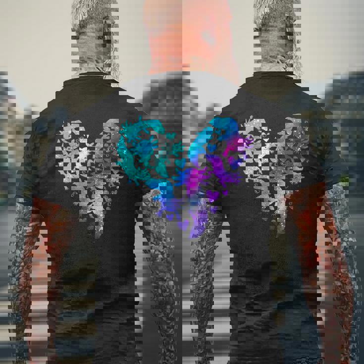 宇宙 ウーパールートル かわいいウーパールーパー ハート 水彩 ウーパールーパー メンズTシャツ バックプリント 高齢者への贈り物