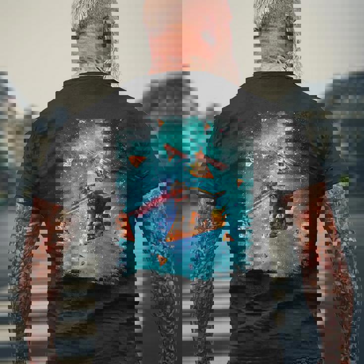 宇宙 レーザー目 猫 ピザに乗る猫 ギャラクシーキャット メンズTシャツ バックプリント 高齢者への贈り物