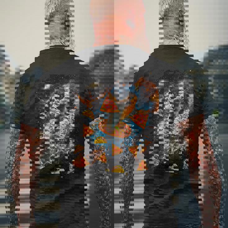 宇宙でピザタコスを食べるギャラクシーナマケモノ メンズTシャツ バックプリント 高齢者への贈り物