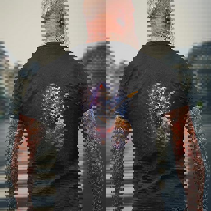 宇宙の猫 スピリット 銀河 ギター サイエンス メンズTシャツ バックプリント 高齢者への贈り物