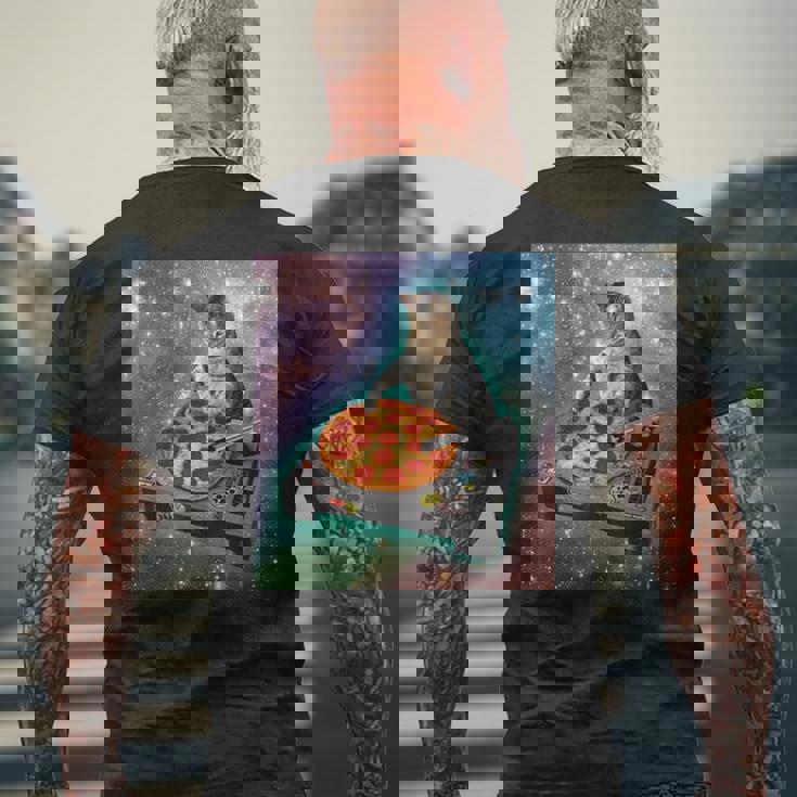 宇宙宇宙 ギャラクシー 宇宙 猫 ピザ Dj 面白い かわいい コズミック メンズTシャツ バックプリント 高齢者への贈り物