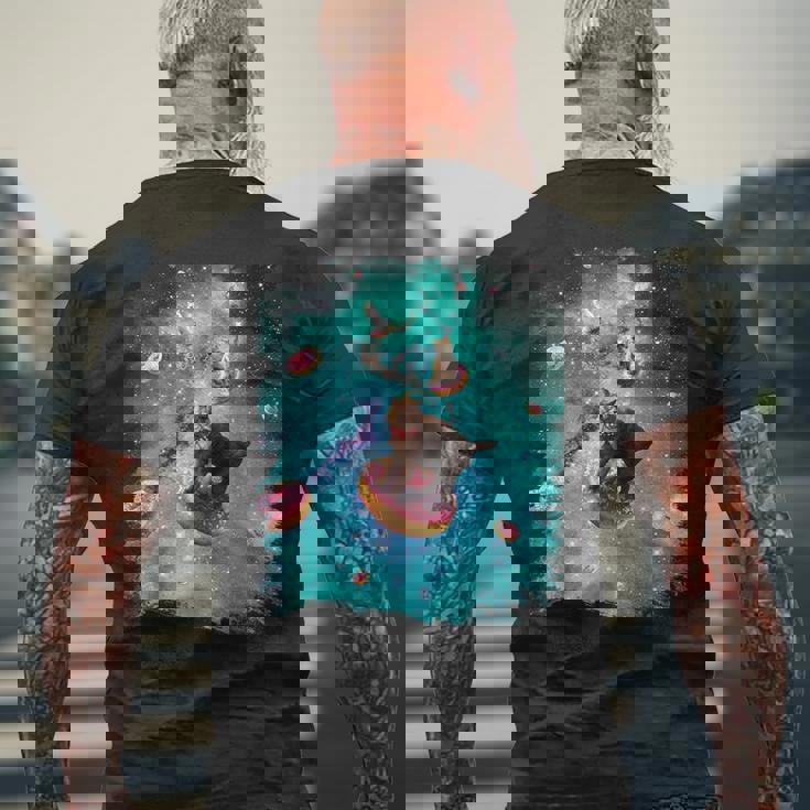 宇宙猫 ドーナツに乗るドーナツ 銀河猫 メンズTシャツ バックプリント 高齢者への贈り物