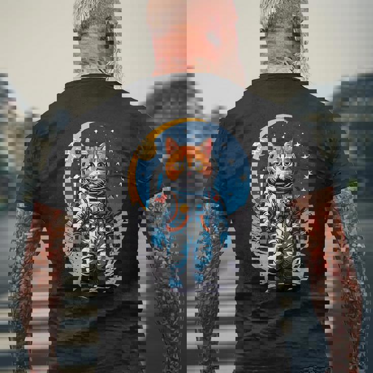 宇宙飛行士 02 宇宙飛行士 猫 メンズTシャツ バックプリント 高齢者への贈り物