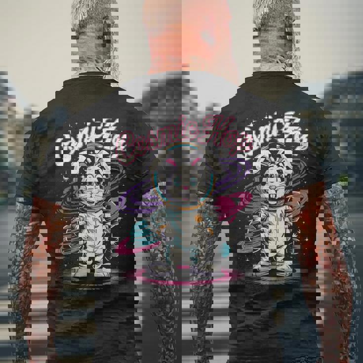 宇宙飛行士うさぎ 宇宙うさぎ メンズTシャツ バックプリント 高齢者への贈り物