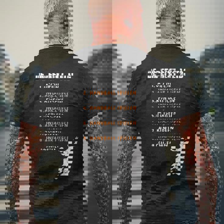 完璧なデイハンドボール、ハンドボールプレーヤー、ハンドボール メンズTシャツ バックプリント 高齢者への贈り物