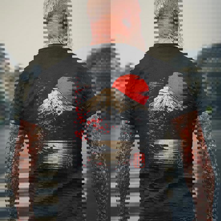 富士山と桜の至福 ヴィンテージ日本美術フュージョンtシャツ メンズTシャツ バックプリント 高齢者への贈り物