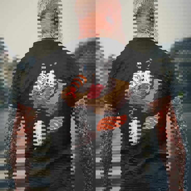 寝ぼける 寿司 すし えび サーモン まぐろ メンズTシャツ バックプリント 高齢者への贈り物