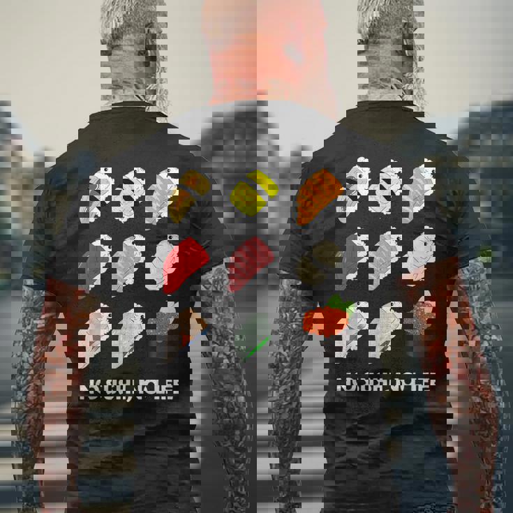 寿司 なしの人生なし たまご サーモン まぐろ ホタテ いくら メンズTシャツ バックプリント 高齢者への贈り物