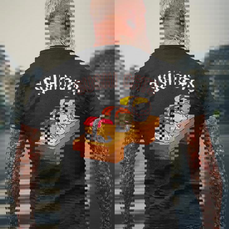 寿司猫 まぐろ 酒たまご メンズTシャツ バックプリント 高齢者への贈り物