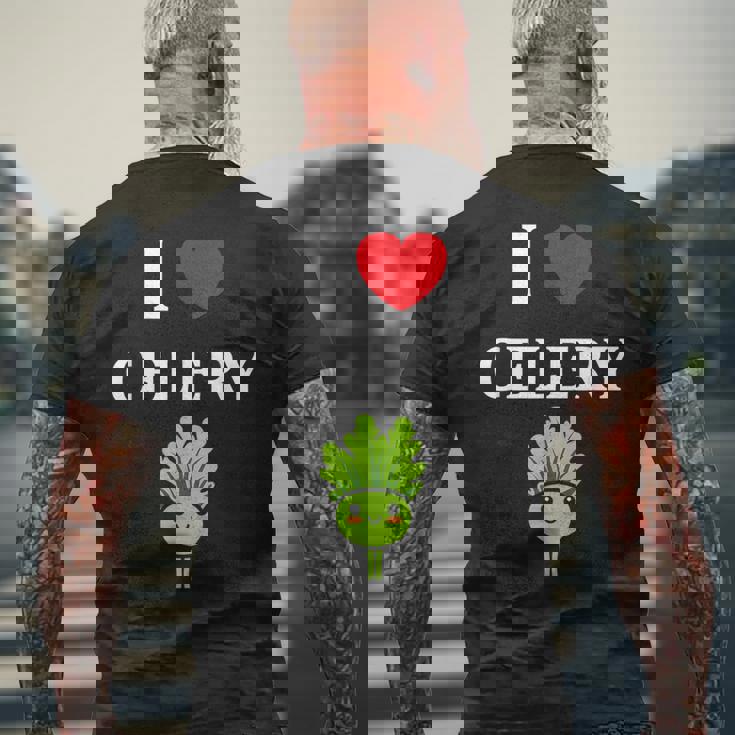 小さな野菜 セロリ ミニマリスト かわいい シンプル セロリ I Love Celery メンズTシャツ バックプリント 高齢者への贈り物