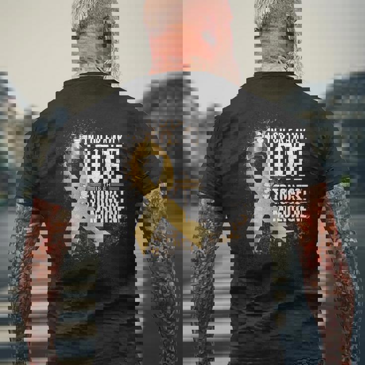 小児がん啓発 最強の薬 ゴールドリボン メンズTシャツ バックプリント 高齢者への贈り物