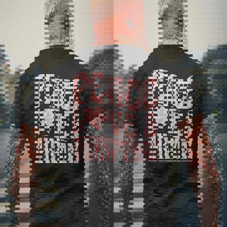 平和の愛と倹約心と平和のシンボル。 メンズTシャツ バックプリント 高齢者への贈り物