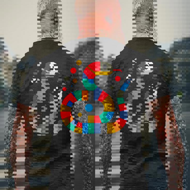 幾何学的 ミニマリズム イラスト ガーター 蛇 爬虫類 メンズTシャツ バックプリント 高齢者への贈り物