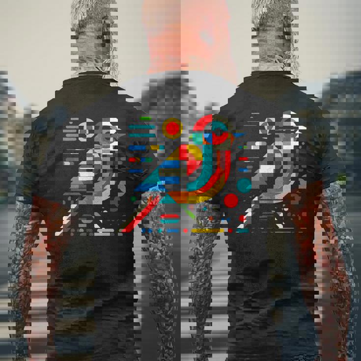 幾何学的 ミニマリズム モダン イラスト スズメ 鳥 アート メンズTシャツ バックプリント 高齢者への贈り物