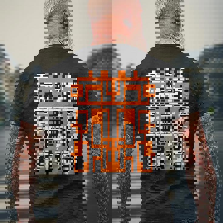 幾何学的図形 パターン オレンジ 白 黒 背景 メンズTシャツ バックプリント 高齢者への贈り物