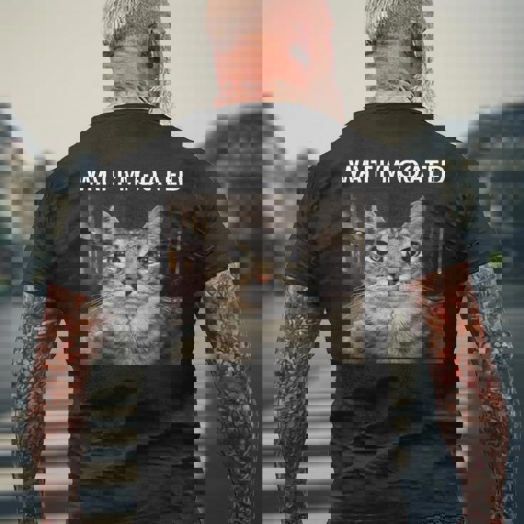 待ってよヤギの愚かな猫のミーム メンズTシャツ バックプリント 高齢者への贈り物