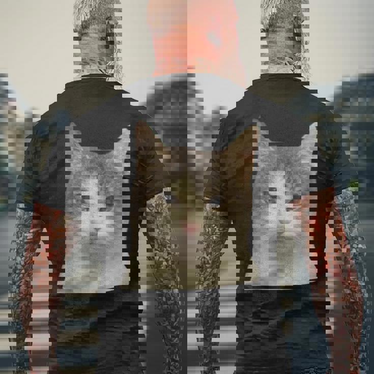 怒っている猫 リアル ミーム ウイルス インターネット メンズTシャツ バックプリント 高齢者への贈り物