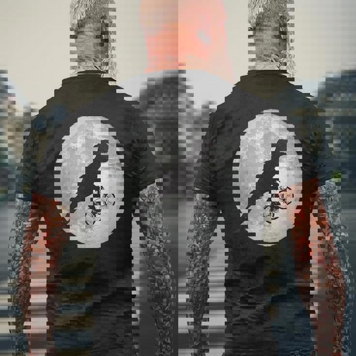 恐竜 ダイナソー 面白いtシャツ ティラノサウルス 月と自転車 サイクリング アート メンズ 子供 おもしろ 服 ネタ メンズTシャツ バックプリント 高齢者への贈り物