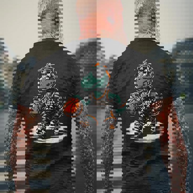 恐竜 バスケットボール T-Rex スポーツプレーヤー コーチ 面白い 男の子向け メンズTシャツ バックプリント 高齢者への贈り物