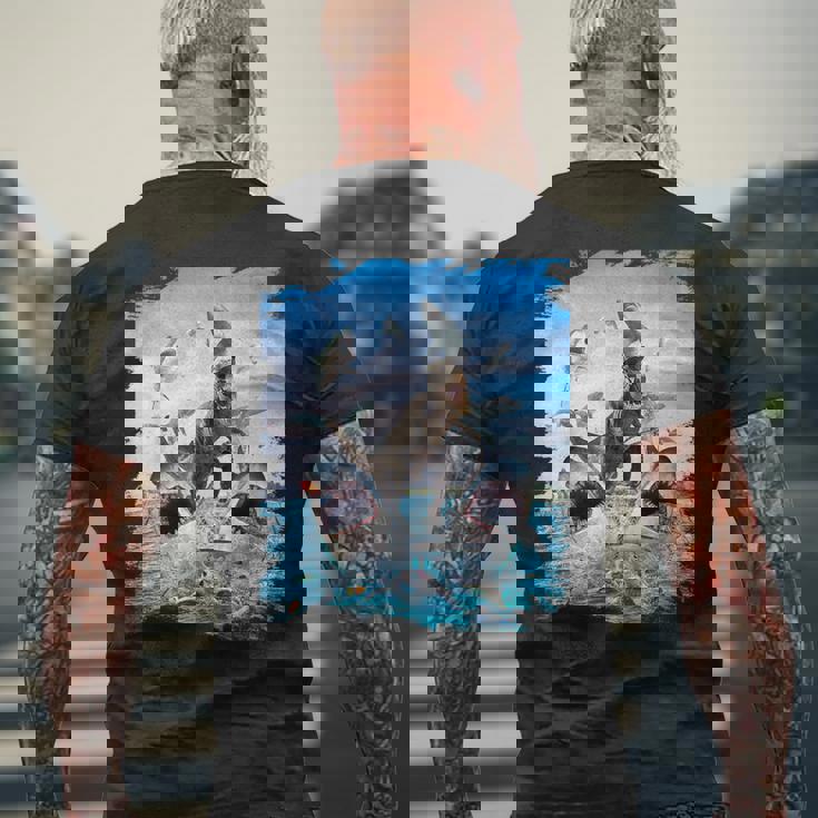 恐竜乗馬サメ ビーチオーシャンサメ サングラス 面白い メンズTシャツ バックプリント 高齢者への贈り物