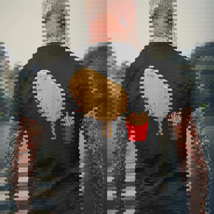 愉快なフライドポテト食べ物デザイン 男女兼用 メンズTシャツ バックプリント 高齢者への贈り物