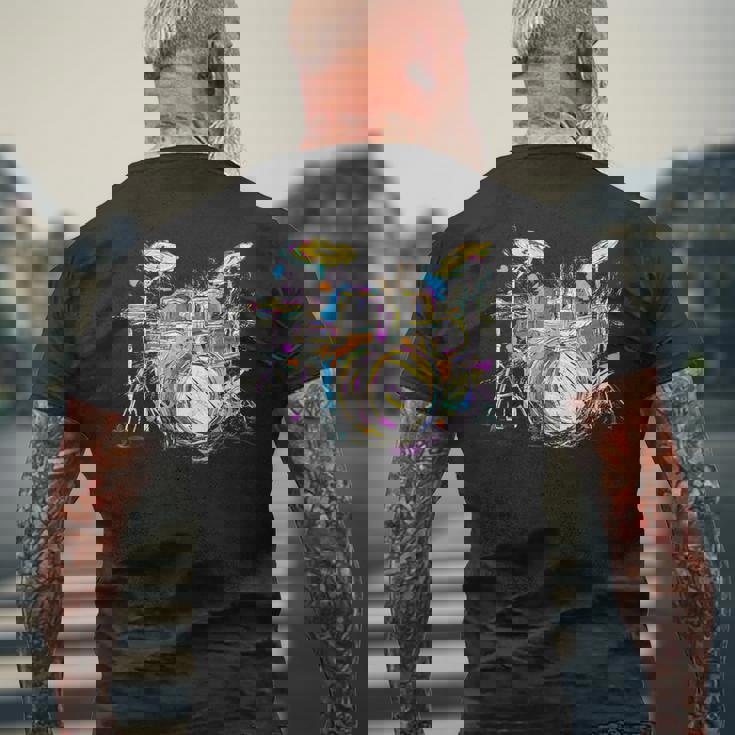 抽象アート ドラム ミュージシャン 音楽バンド 王座 ヌース メンズTシャツ バックプリント 高齢者への贈り物