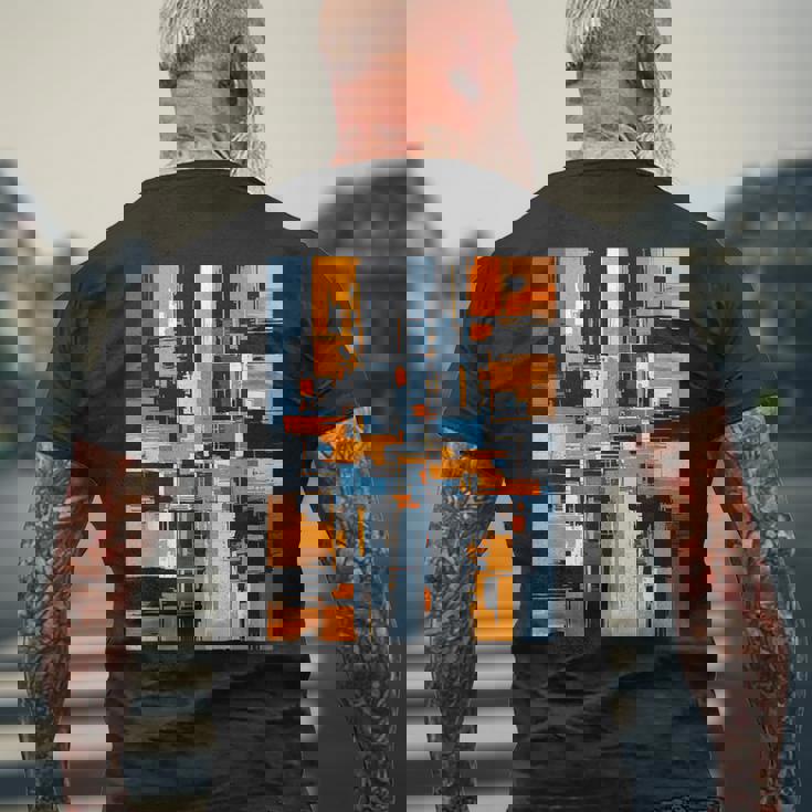 抽象幾何アート オレンジ青 モダン Abstract Geometric Composition メンズTシャツ バックプリント 高齢者への贈り物