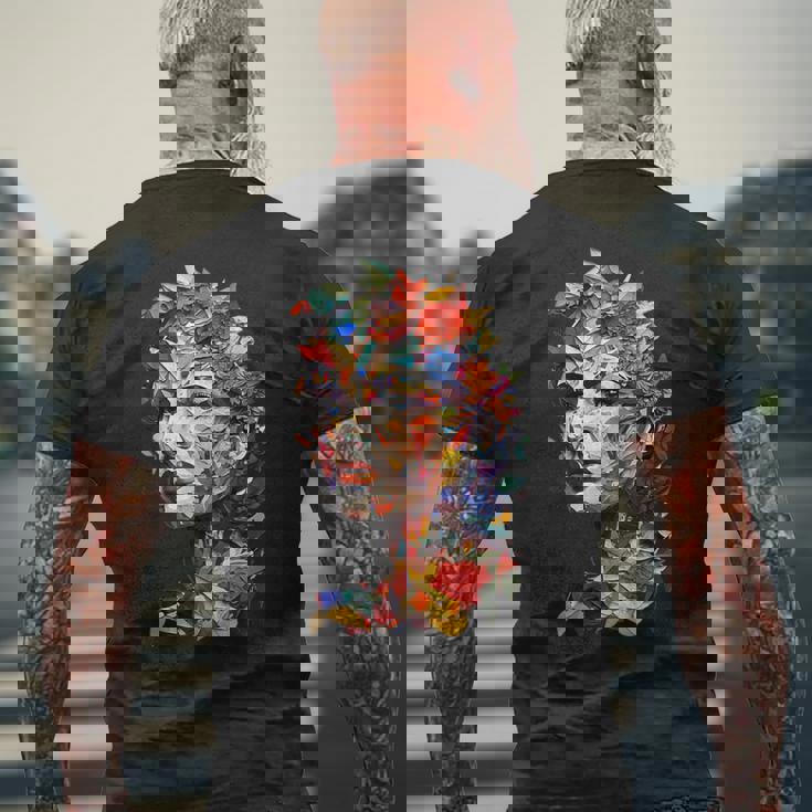 抽象的 カラフルである 花 女 芸術 顔 メンズTシャツ バックプリント 高齢者への贈り物