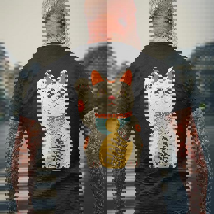 招き猫 日本の招き猫まねき猫日本の幸運猫 メンズTシャツ バックプリント 高齢者への贈り物