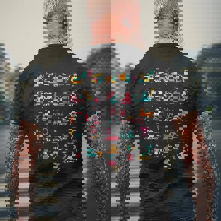 救急車掘削機ヘリコプタートラック車両abc幼児 メンズTシャツ バックプリント 高齢者への贈り物