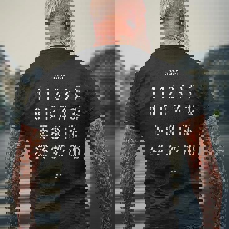 数字デザイン フィボナッチのエピソード メンズTシャツ バックプリント 高齢者への贈り物