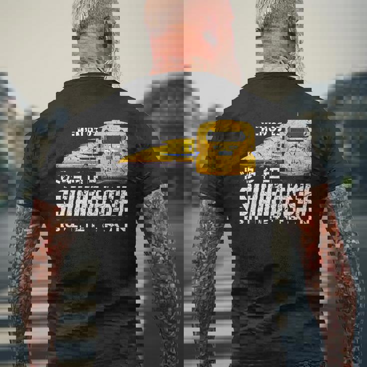 新幹線 ドクターイエロー 新幹線 日本語漢字 日本扇子 メンズTシャツ バックプリント 高齢者への贈り物