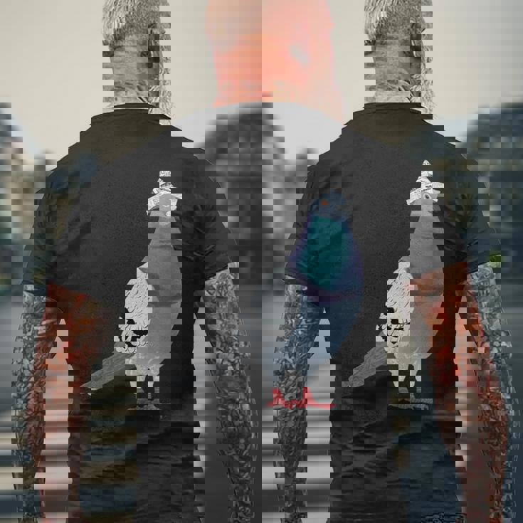 新聞帽子をかぶった鳩 メンズTシャツ バックプリント 高齢者への贈り物