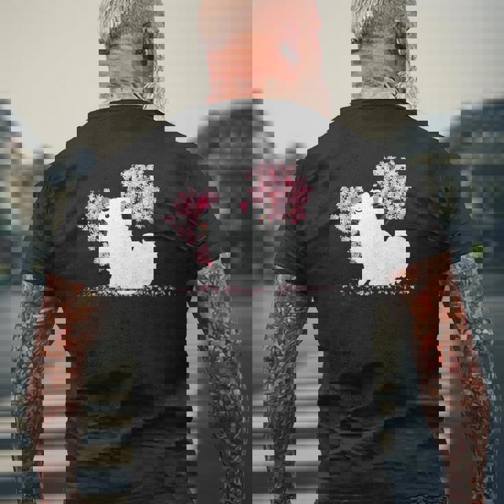 日本のかわいいさくら 桜 ジャパニーズスピッツ犬 メンズTシャツ バックプリント 高齢者への贈り物